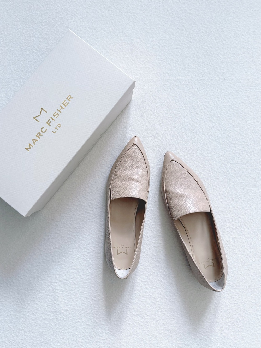 Marc Fisher Zurri Pointed Toe Leather Flats Nude Beige Slip On Loafer 6.5 M